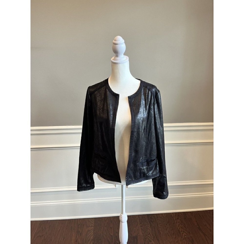 CHICOS Women's Size 0 Embossed Black Faux Suede Jacket Small Knitted Winter NWT
